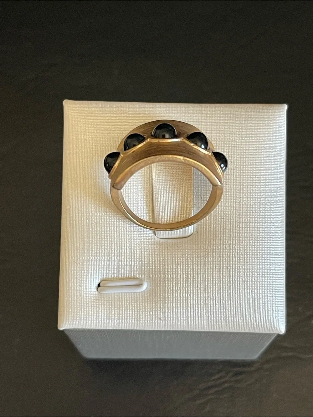 Gold-Tone Wide Band Ring with Black Stone Accents